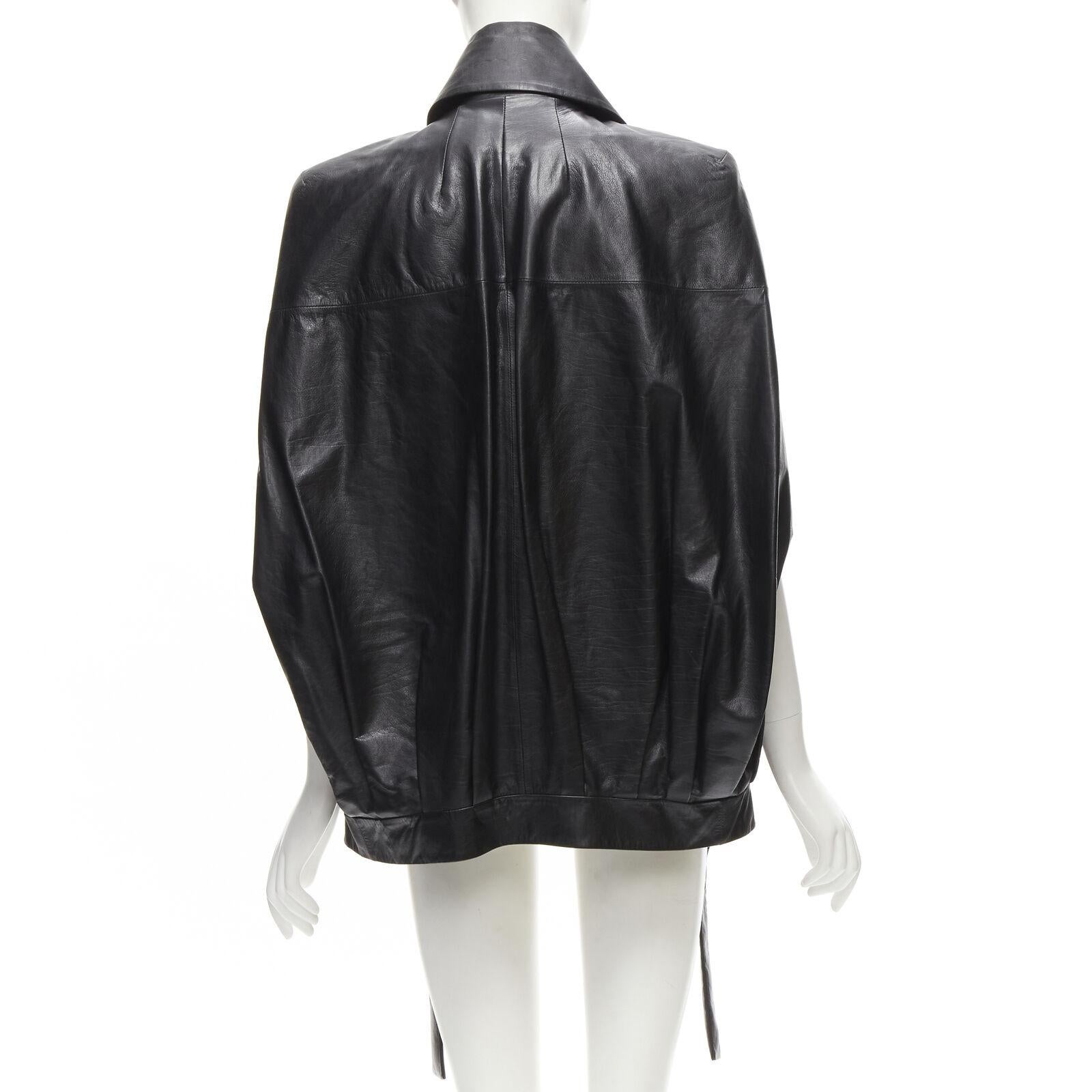 rare CHANEL 2017 Cosmopolite Runway black leather biker cocoon cape jacket FR34 2