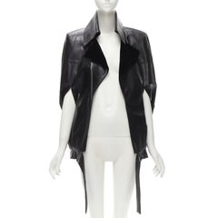 rare CHANEL 2017 Cosmopolite Runway black leather biker cocoon cape jacket FR34