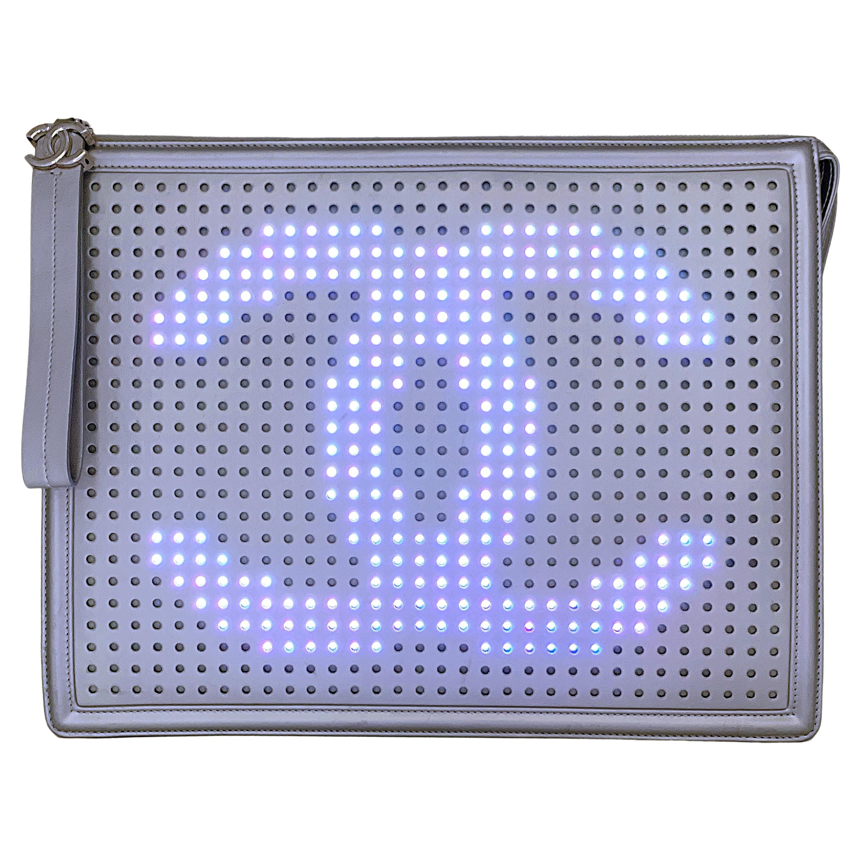 Rare Chanel 2017 LED 2.0 Oversized XL Clutch Bag Silver 67776
