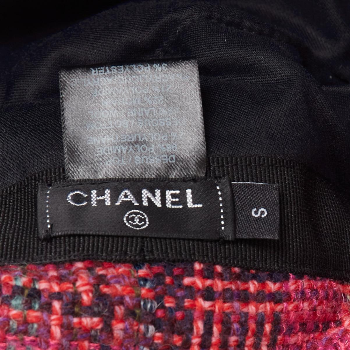 rare CHANEL 2018 Coco Neige wool tweed lined navy nylon CC logo trapper hat S 5