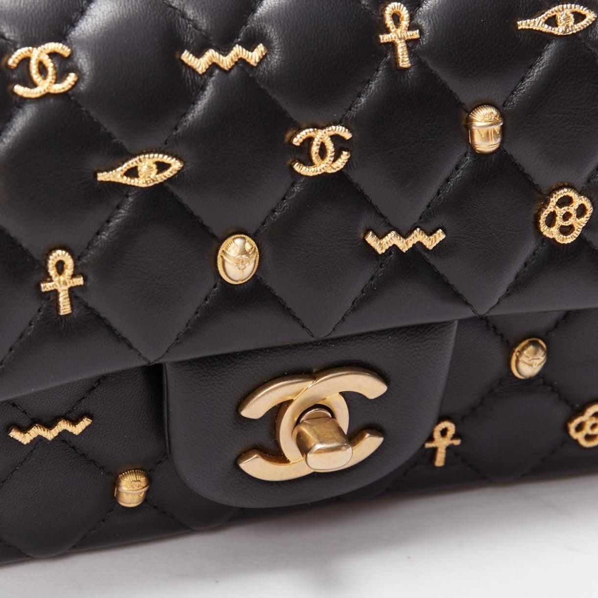 rare CHANEL 2019 Egyptian Amulet Limited Lucky Charms CC black leather flap bag For Sale 3