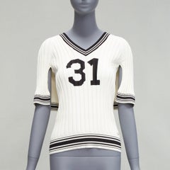 raro Chanel 2019 Varsity 31 crema a coste con mantello posteriore maglione top FR38 M.