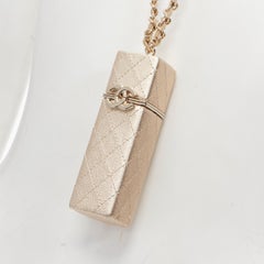 rare CHANEL 2021 gold diamond quilted lambskin CC chain lipstick case holder