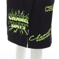 rare CHANEL 2021 Runway black neon graphic logo slit cotton fleece skirt FR34 XS