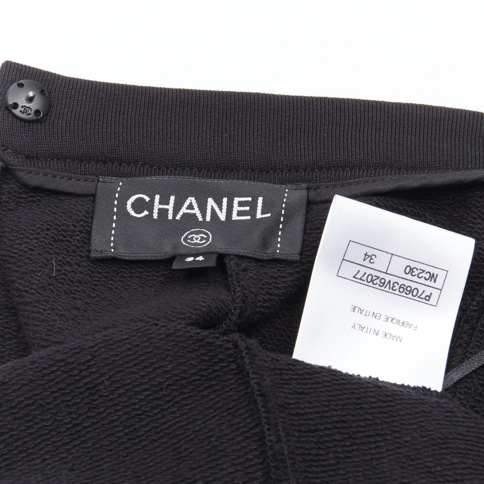 rare CHANEL 2021 Runway black neon graphic logo slit cotton fleece skirt FR34 XS For Sale 4