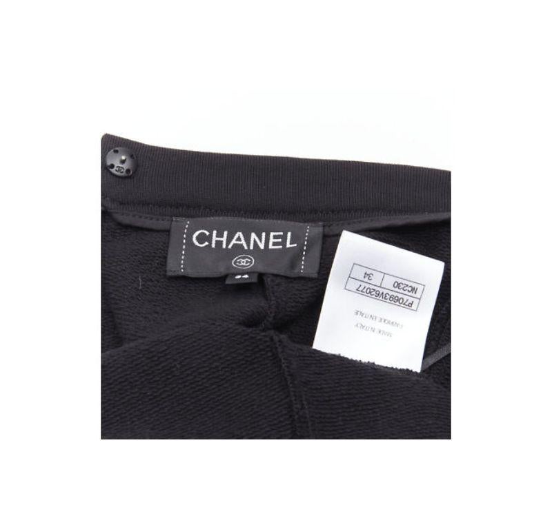 rare CHANEL 2021 Runway black neon graphic logo slit cotton fleece skirt FR34 XS For Sale 5