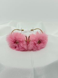 RARE Chanel 2024 Fantasy Pink Fluffy Fur CC Hoop Earrings