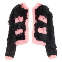 rare CHANEL 21K pink shearling fur CC crystal buttons 4 pocket jacket FR36 S