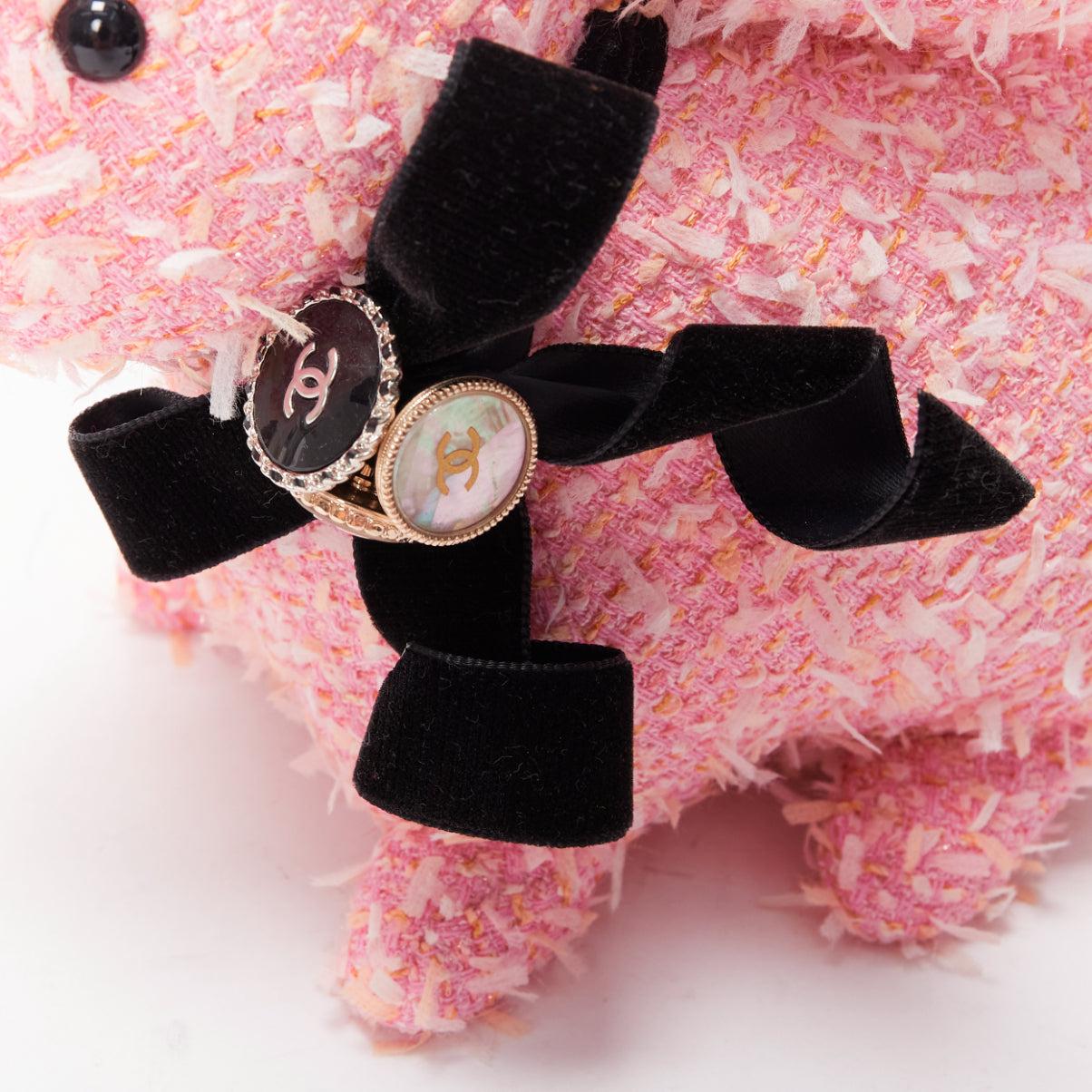 rare CHANEL 23P VIP pink tweed black CC logo button ribbon bunny plushie toy 1