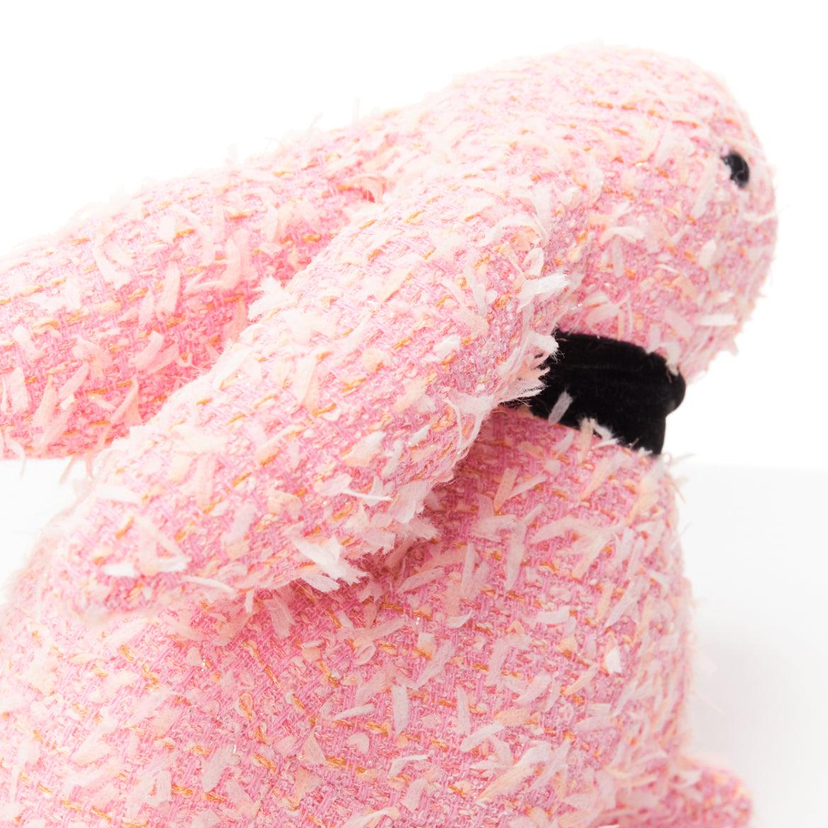 rare CHANEL 23P VIP pink tweed black CC logo button ribbon bunny plushie toy 2