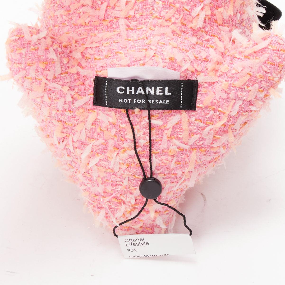 rare CHANEL 23P VIP pink tweed black CC logo button ribbon bunny plushie toy 3