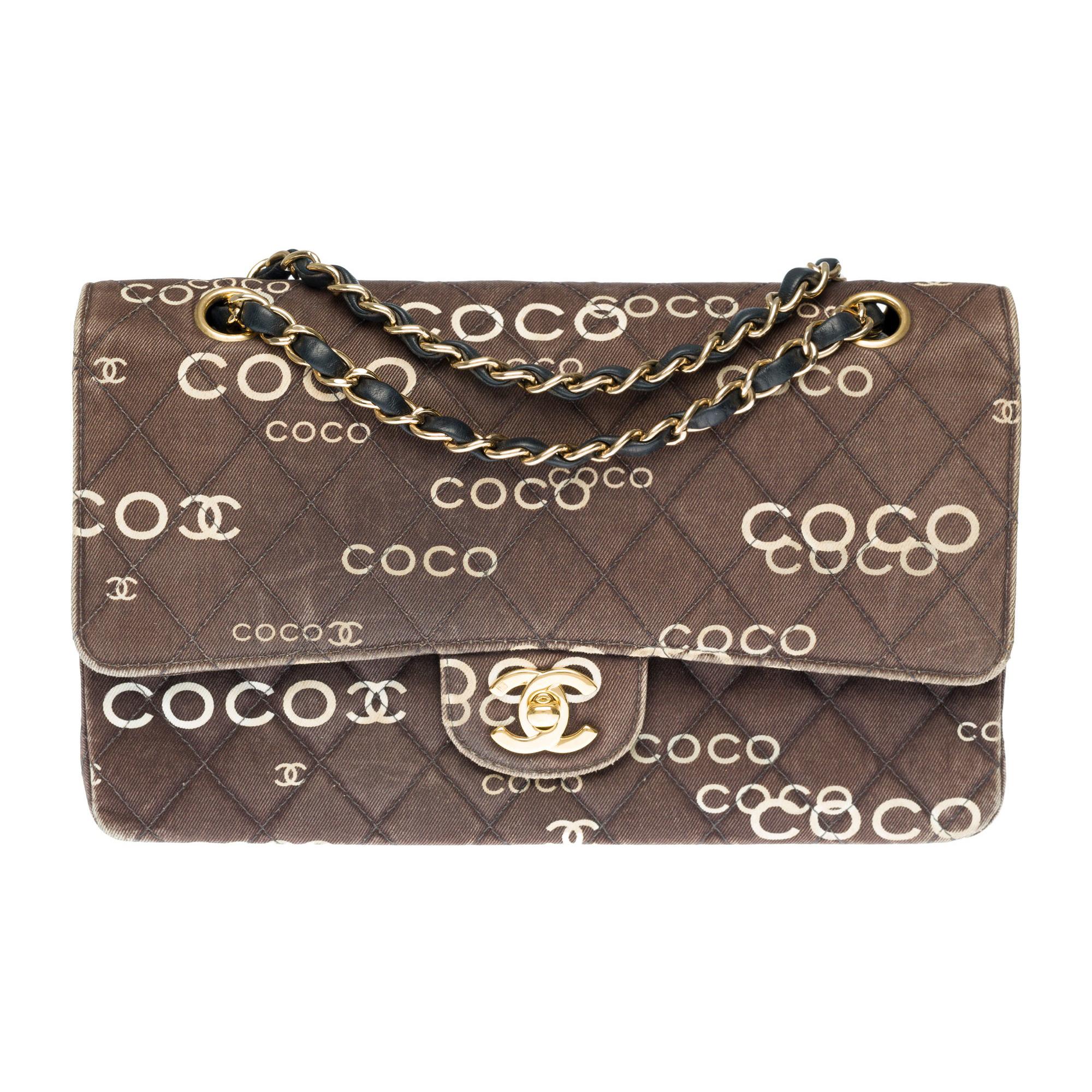 Rare Chanel 2.55 "Coco Chanel" shoulder bag in brown printed quilted canvas, GHW