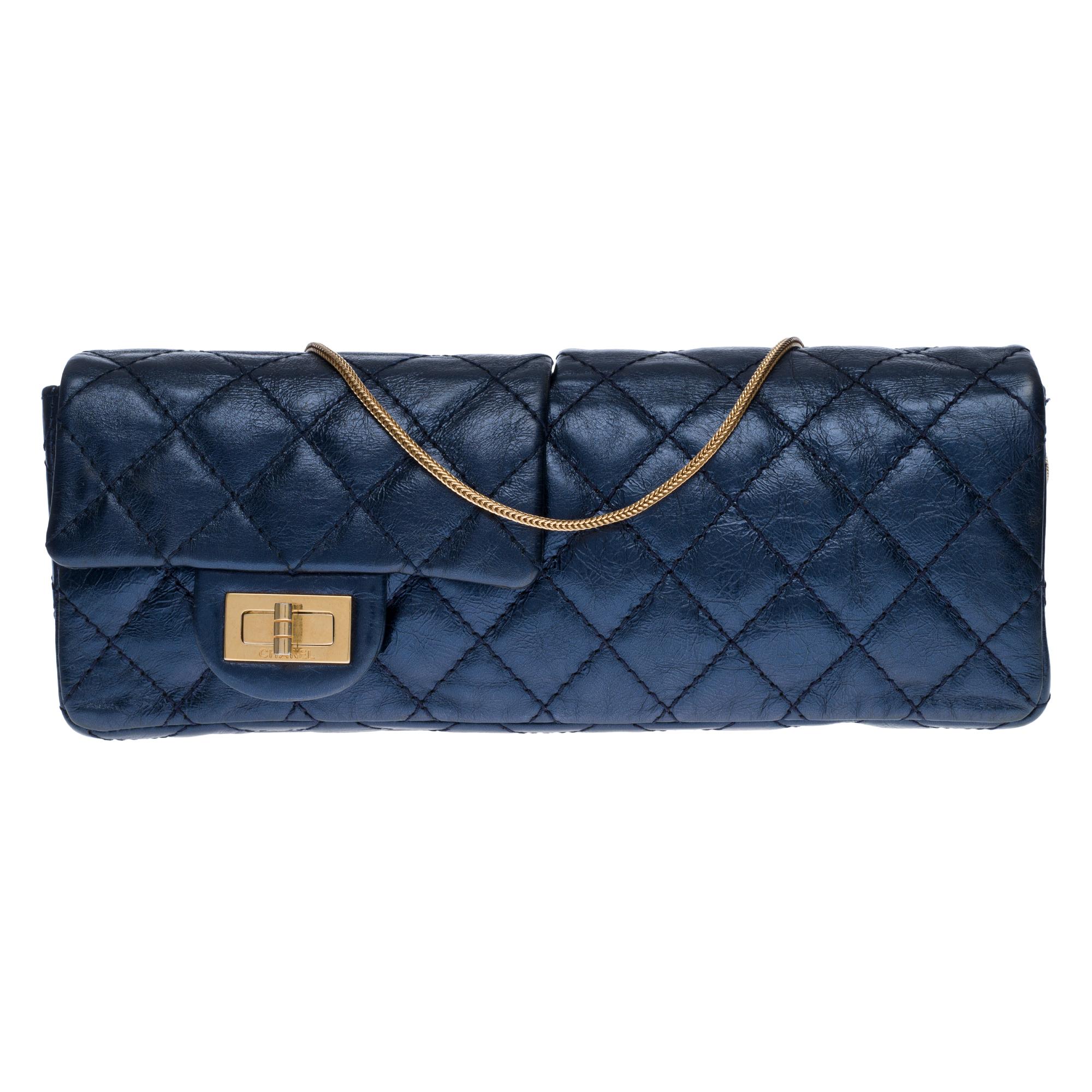 Rare CHANEL 2.55 double-sided metallic blue quilted leather