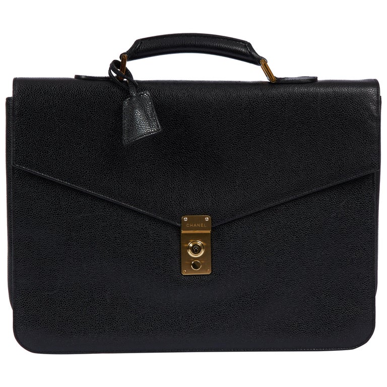 Rare Chanel 90's Black Caviar Leather Briefcase Bag