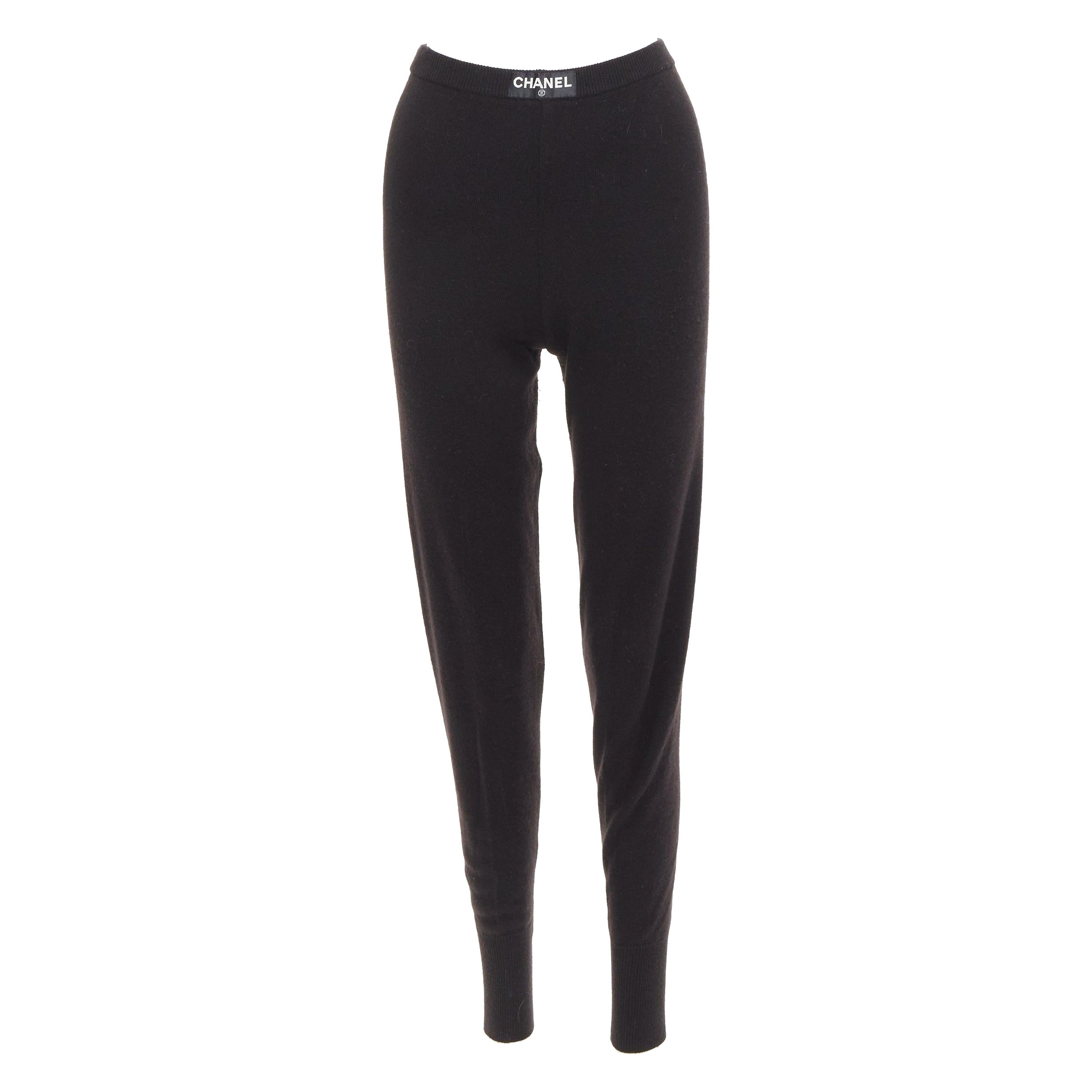 raro CHANEL 93A Vintage 100% cachemira blanco logo parche cintura pantalón jogger FR36 S