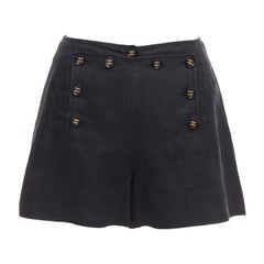 rare CHANEL 94P Vintage black linen gold CC logo buttons sailor shorts FR36 S