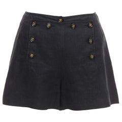 rare CHANEL 94P Vintage black linen gold CC logo buttons sailor shorts FR36 S