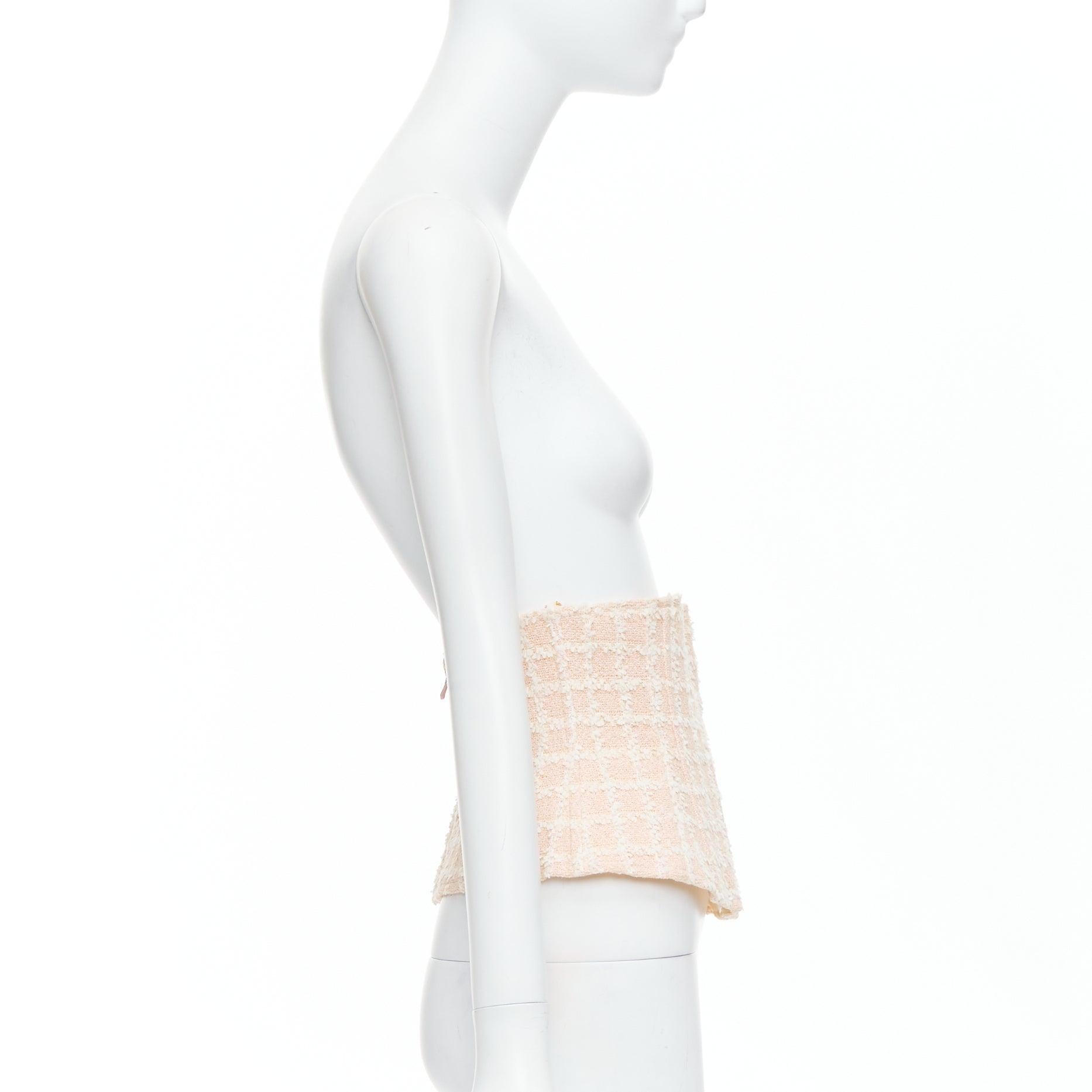 rare CHANEL 94P Vintage pink checker tweed silk lined boned corset belt FR40 L In Good Condition For Sale In Hong Kong, NT