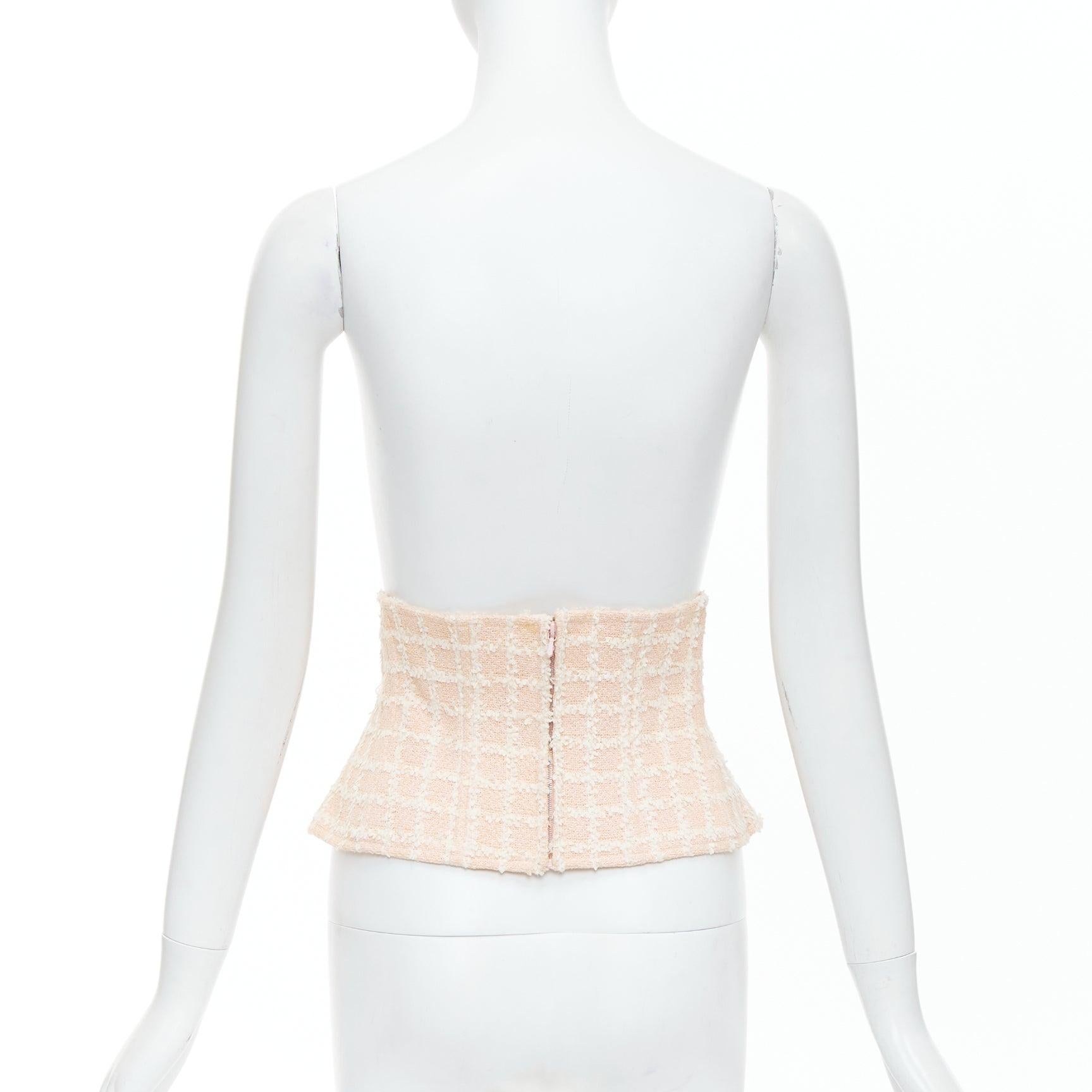 Women's rare CHANEL 94P Vintage pink checker tweed silk lined boned corset belt FR40 L For Sale