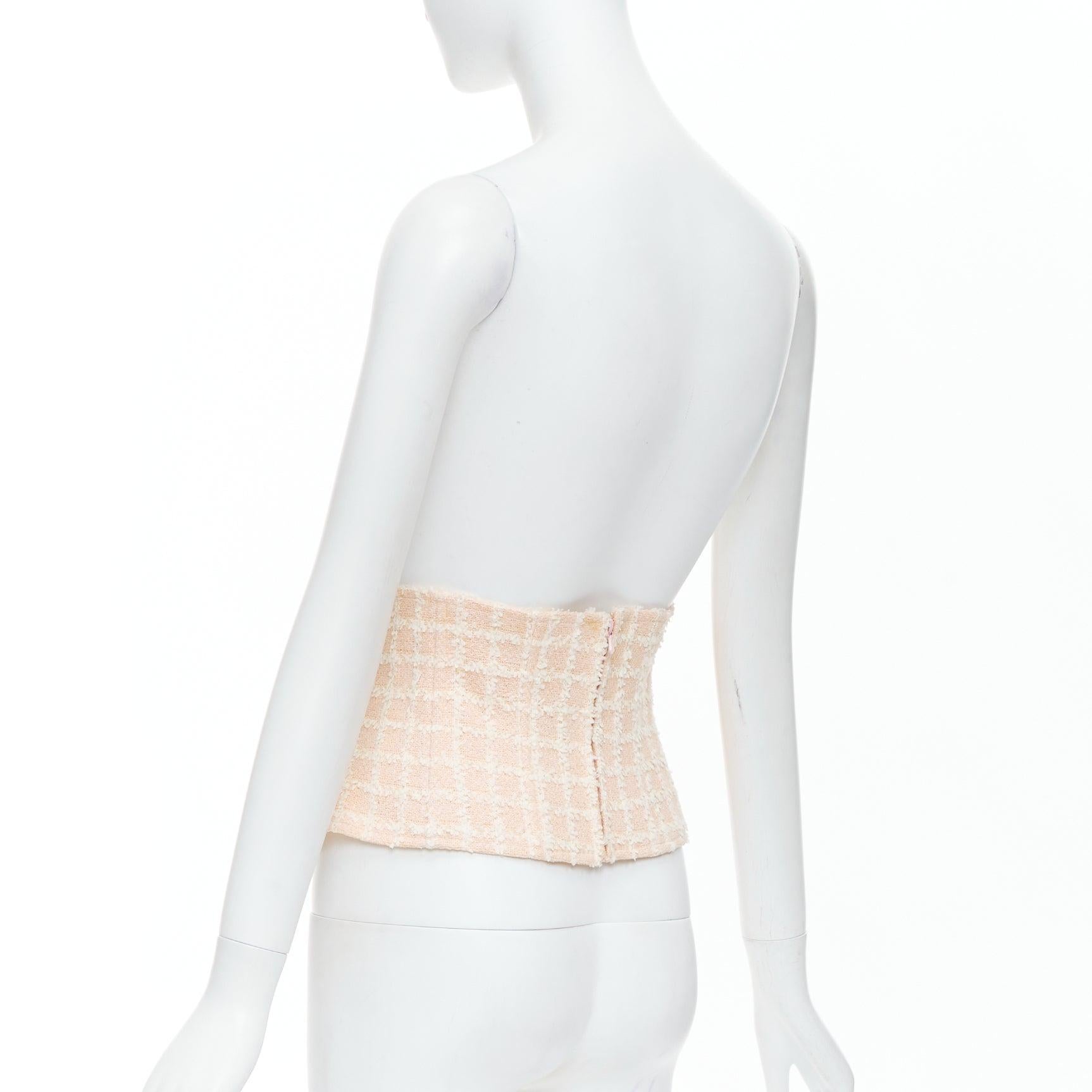 rare CHANEL 94P Vintage pink checker tweed silk lined boned corset belt FR40 L For Sale 1