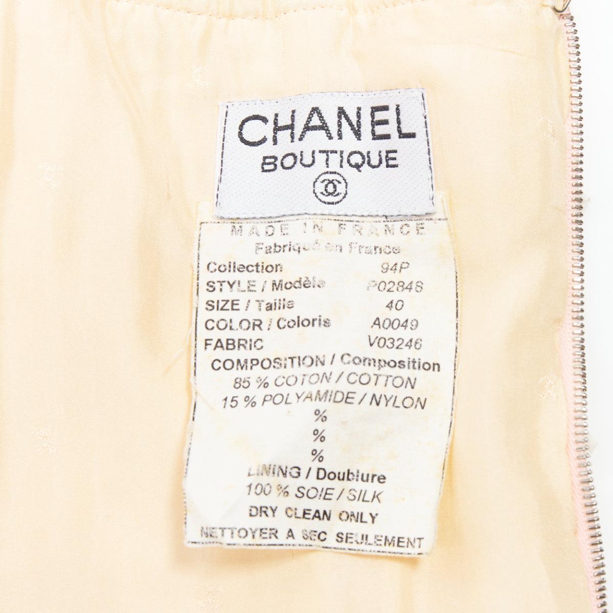 rare CHANEL 94P Vintage pink checker tweed silk lined boned corset belt FR40 L For Sale 3