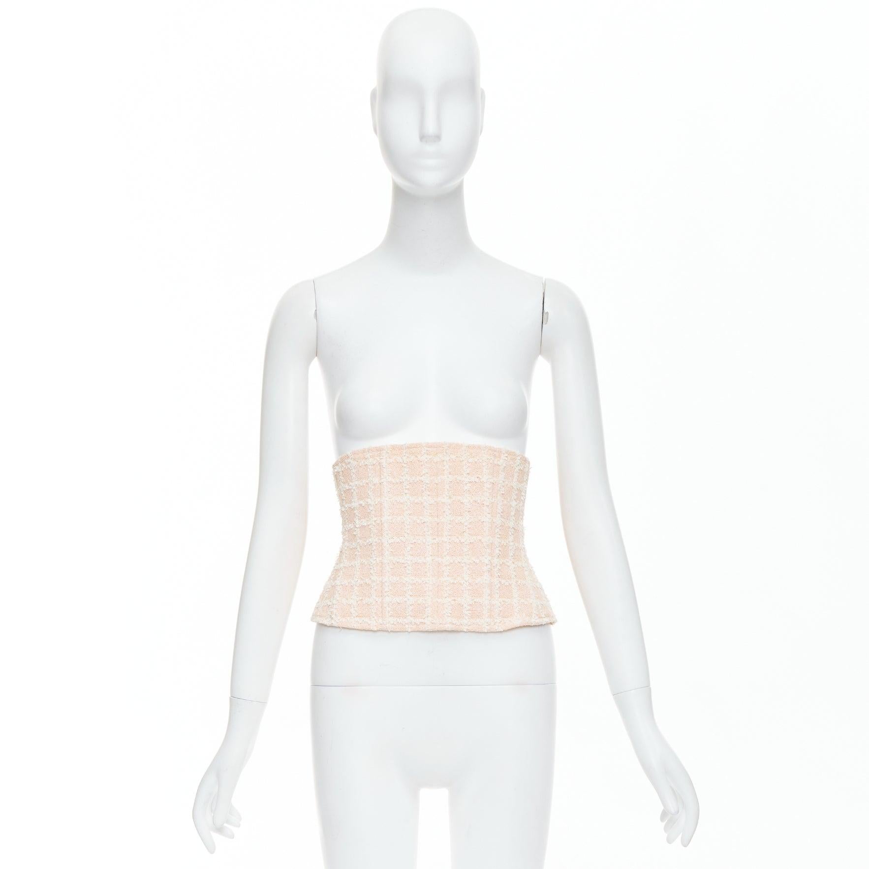 rare CHANEL 94P Vintage pink checker tweed silk lined boned corset belt FR40 L For Sale 4