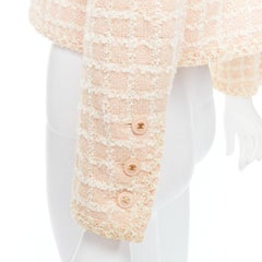 rare CHANEL 94P Vintage pink cotton tweed cropped jacket FR40 L