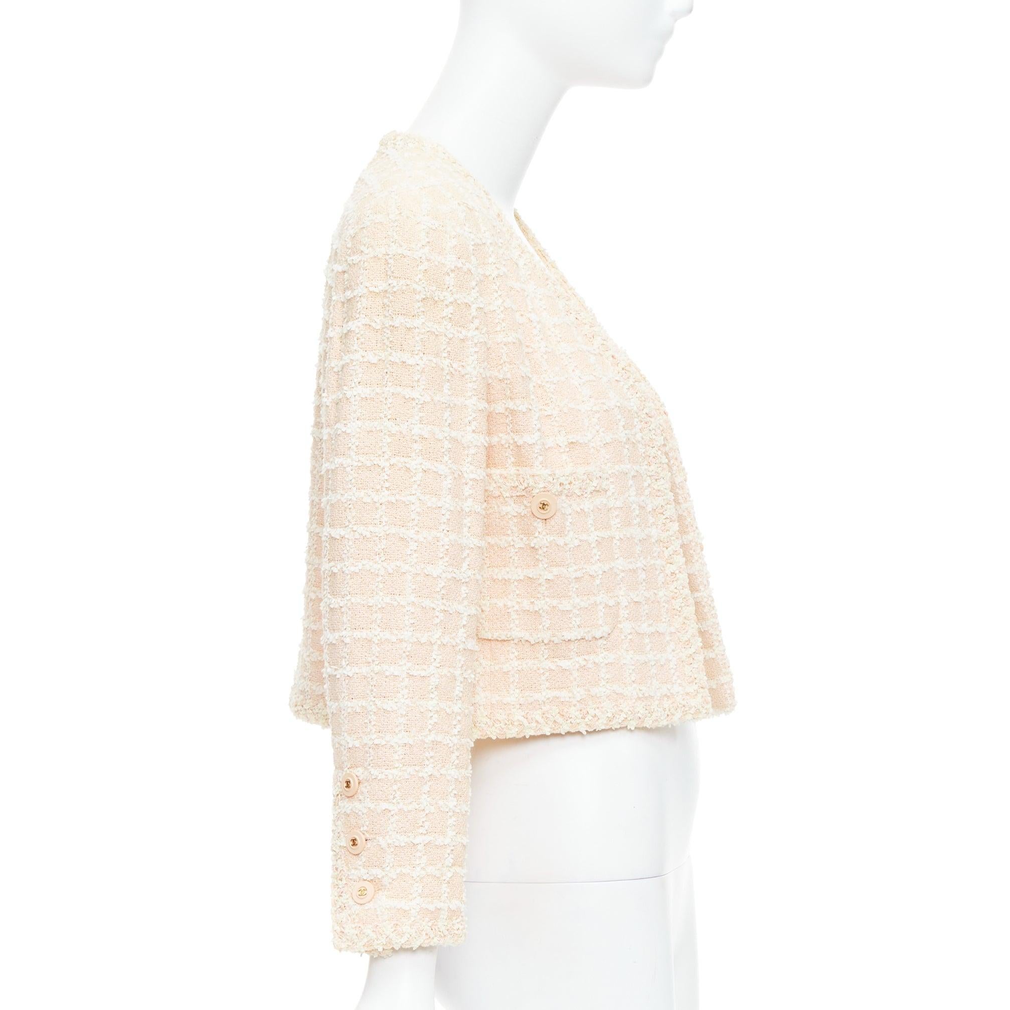 raro Chanel 94P Vintage rosa cotone tweed giacca cropped FR40 L In condizioni buone in vendita a Hong Kong, NT