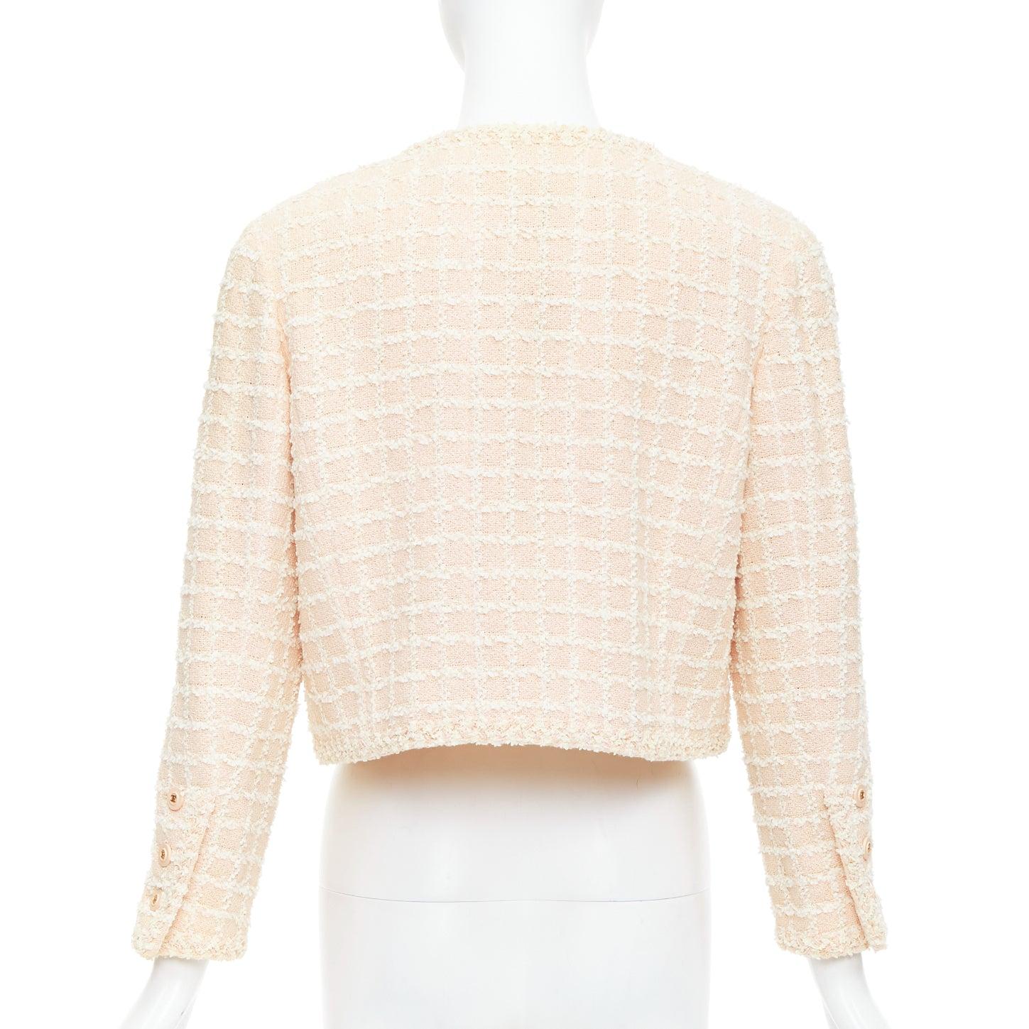 Donna raro Chanel 94P Vintage rosa cotone tweed giacca cropped FR40 L in vendita