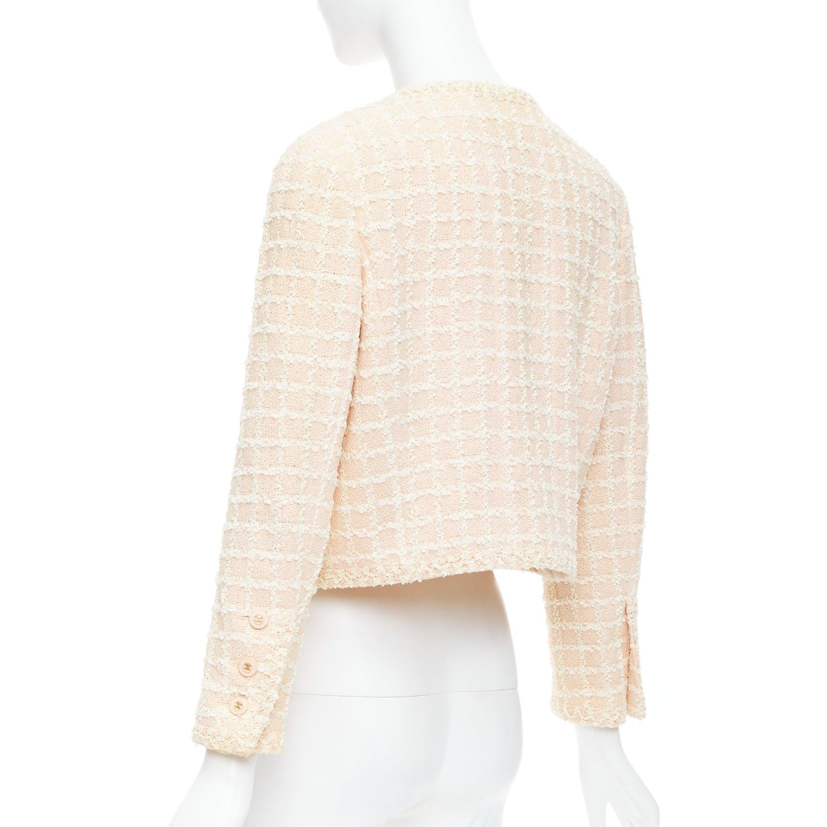 raro Chanel 94P Vintage rosa cotone tweed giacca cropped FR40 L in vendita 1