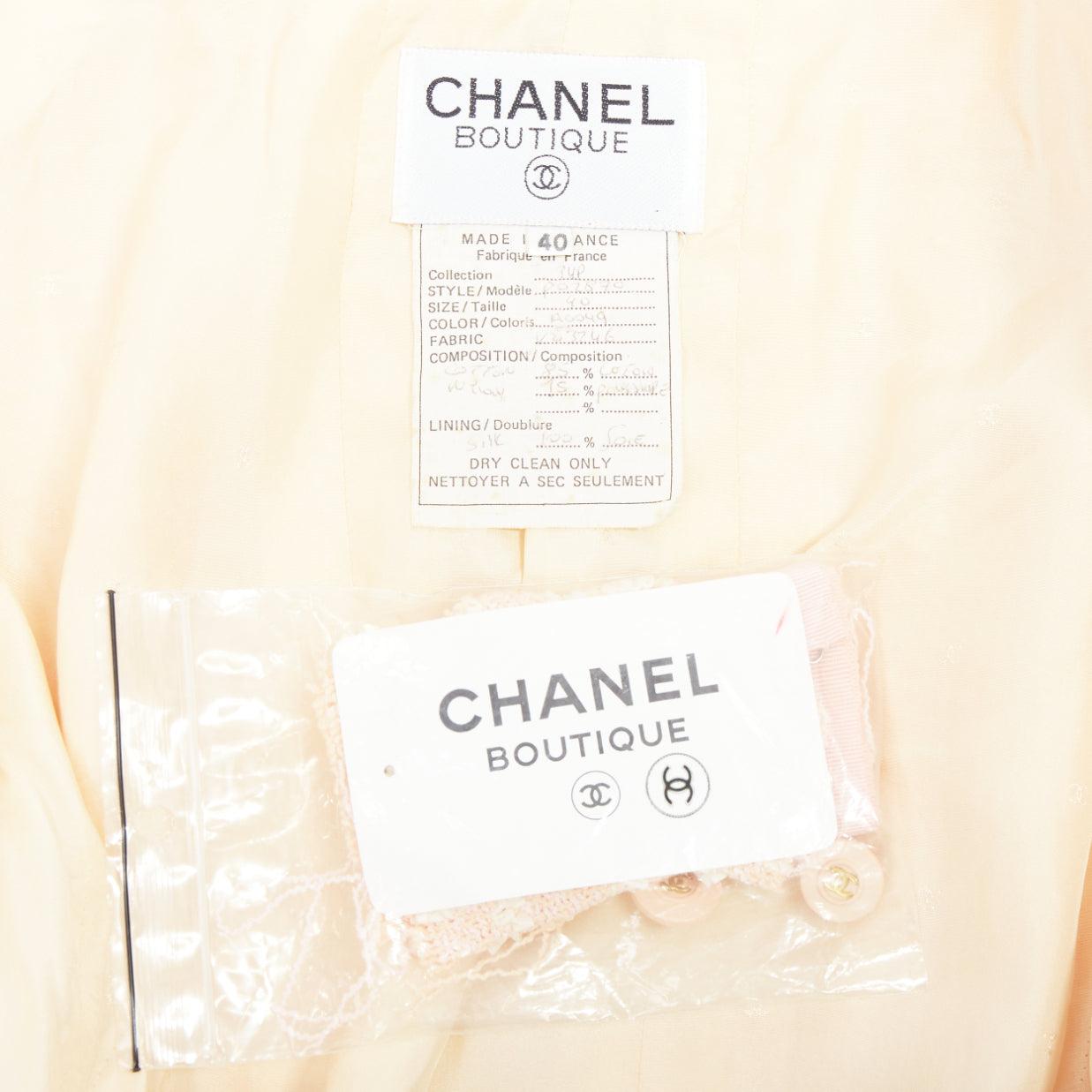 raro Chanel 94P Vintage rosa cotone tweed giacca cropped FR40 L in vendita 4