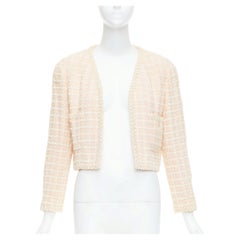 rare CHANEL 94P Vintage pink cotton tweed cropped jacket FR40 L