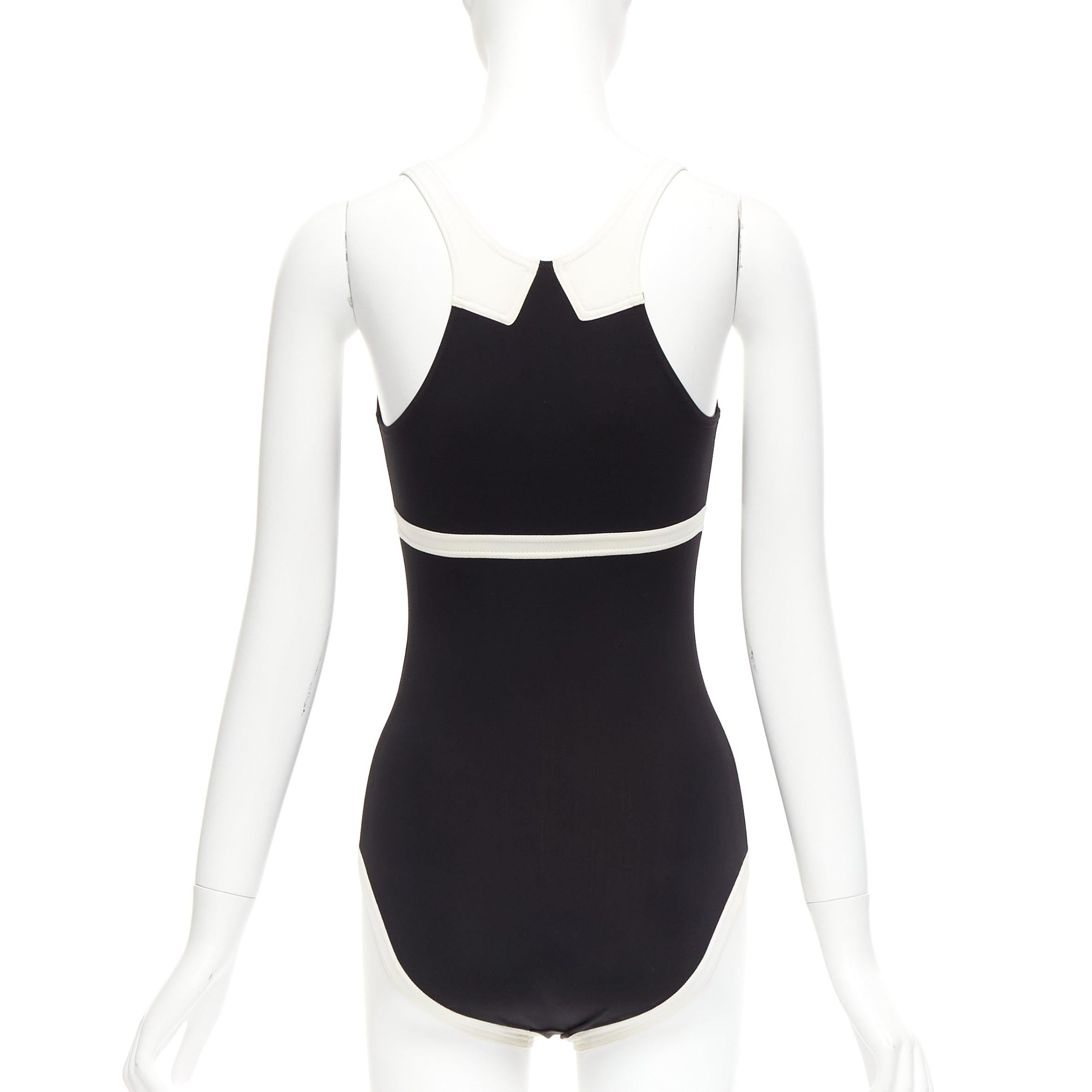 Women's rare CHANEL 96C Vintage CC black cream colorblock swim bodysuit FR36 S For Sale