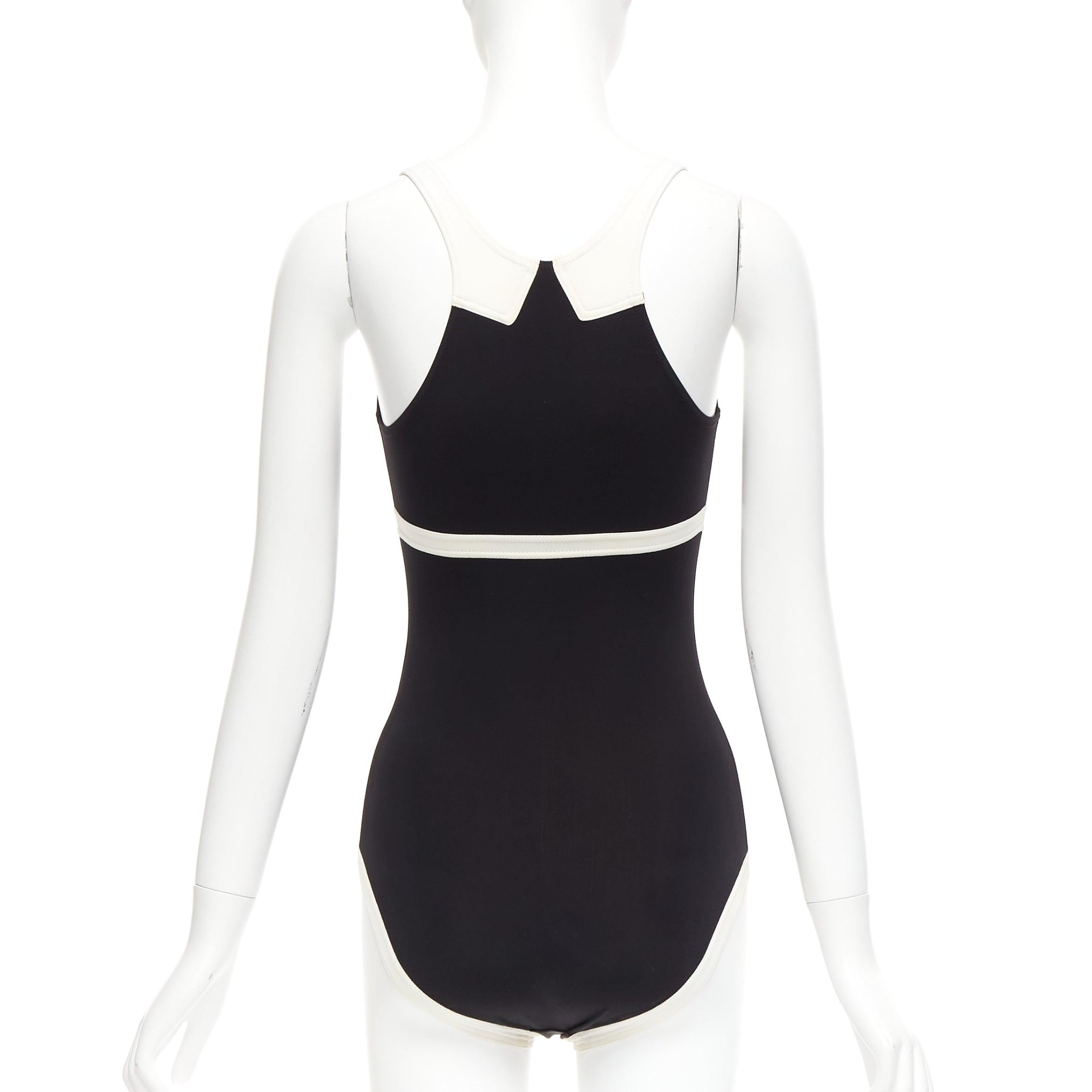 Donna raro Chanel 96C Vintage CC nero crema colorblock costume da bagno FR36 S