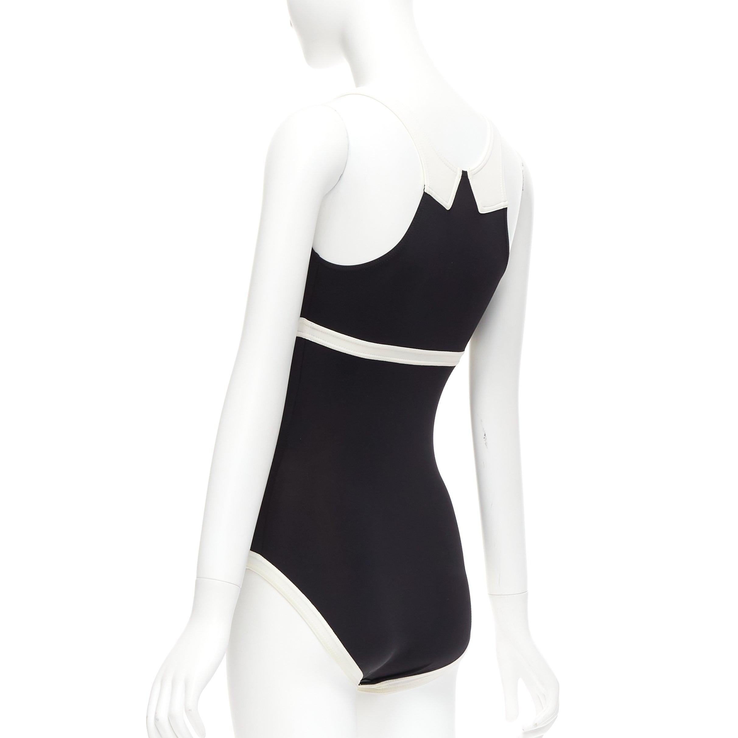 raro Chanel 96C Vintage CC nero crema colorblock costume da bagno FR36 S 1