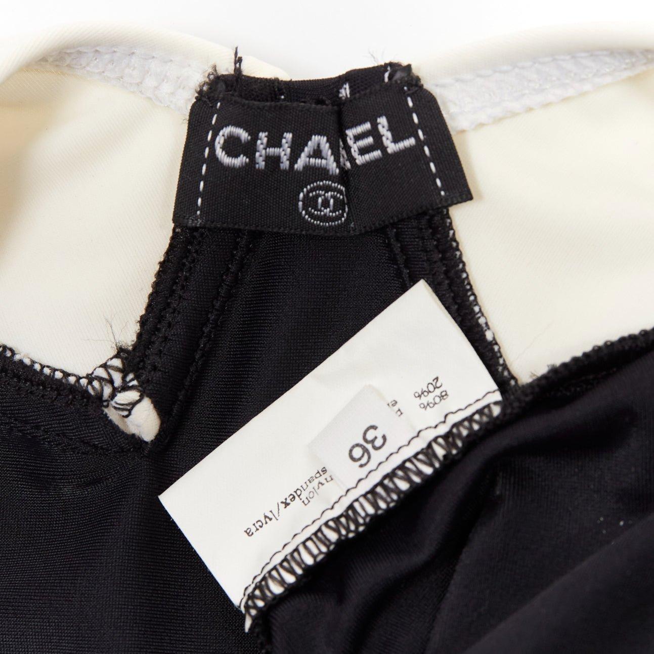 raro Chanel 96C Vintage CC nero crema colorblock costume da bagno FR36 S 3