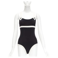 raro Chanel 96C Vintage CC nero crema colorblock costume da bagno FR36 S