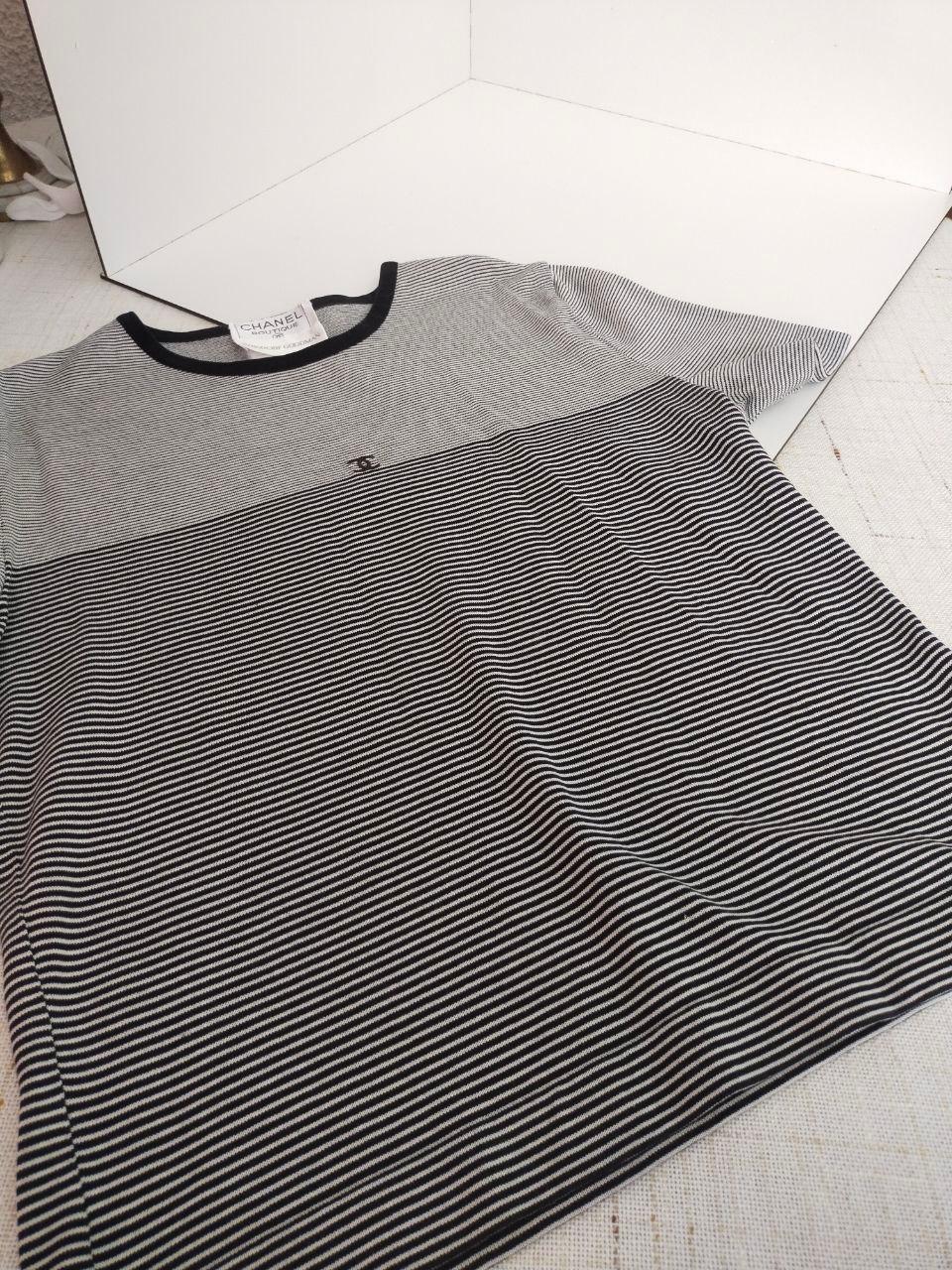 Rare! Chanel 97c Karl Lagerfeld 1997 Logo striped T-Shirt Pre-Owned Old Money  For Sale 10