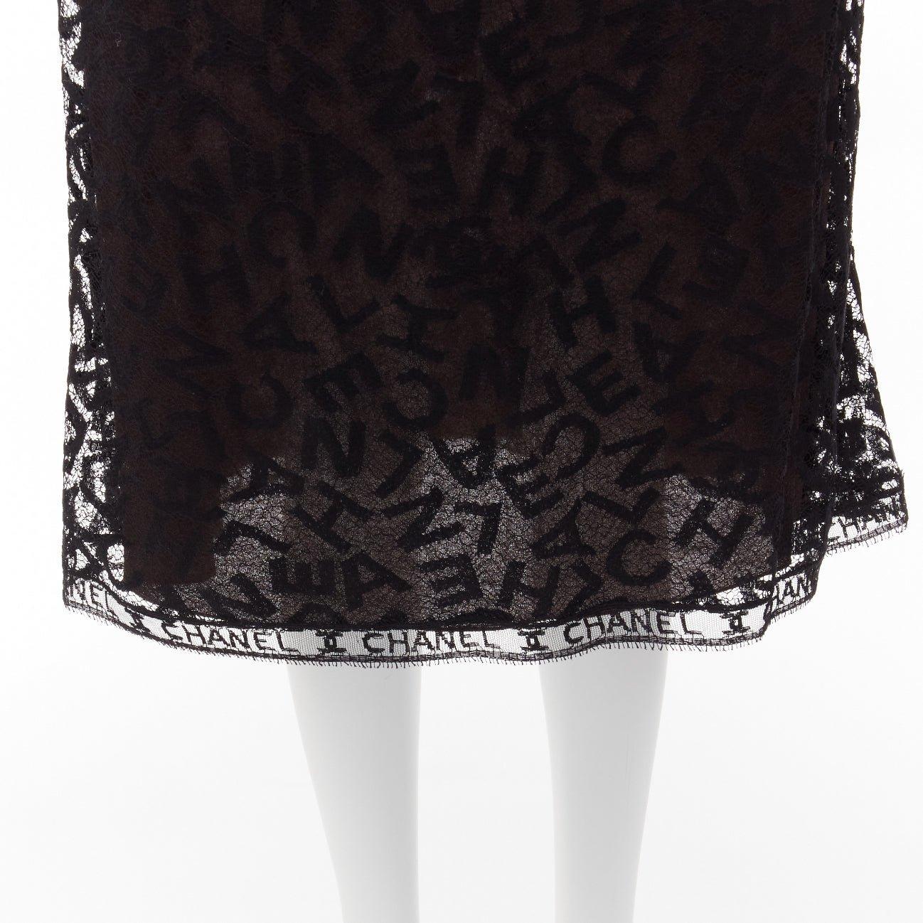 rare CHANEL 98A Karl Lagerfeld Runway Vintage black CC lace cami skirt FR40 L For Sale 5