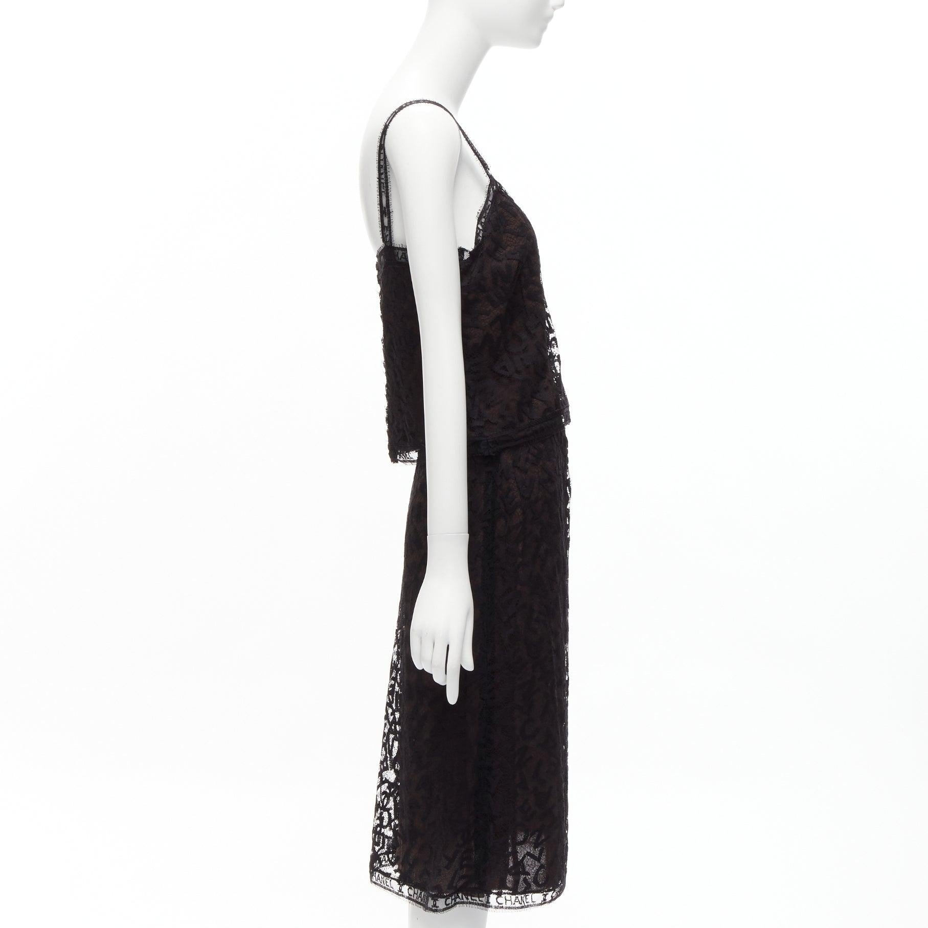 rare CHANEL 98A Karl Lagerfeld Runway Vintage black CC lace cami skirt FR40 L In Good Condition For Sale In Hong Kong, NT