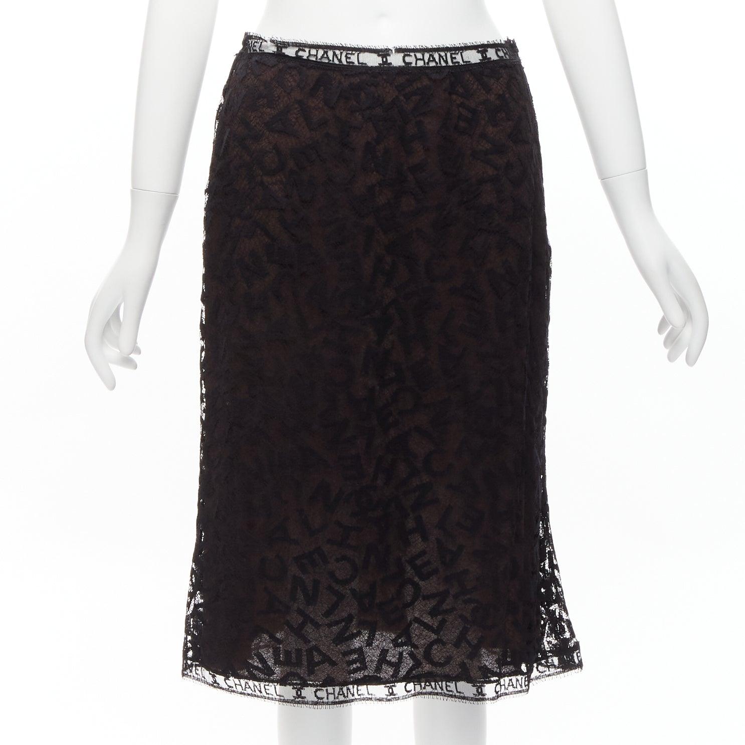 rare CHANEL 98A Karl Lagerfeld Runway Vintage black CC lace cami skirt FR40 L For Sale 3