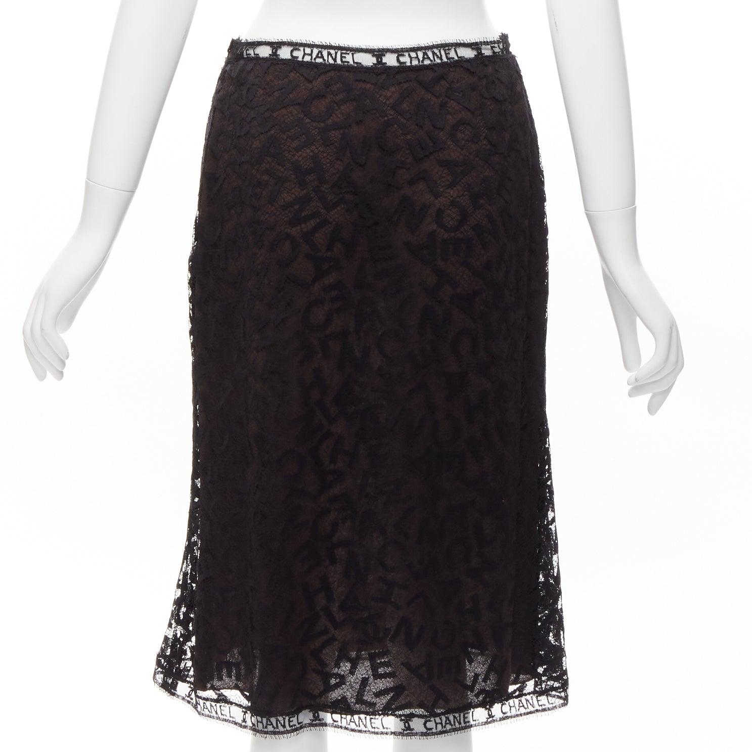 rare CHANEL 98A Karl Lagerfeld Runway Vintage black CC lace cami skirt FR40 L For Sale 4