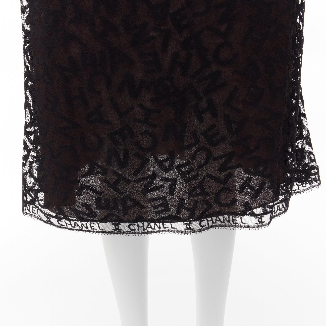 rare CHANEL 98A Karl Lagerfeld Runway Vintage CC logo lace cami skirt set FR40 L For Sale 5