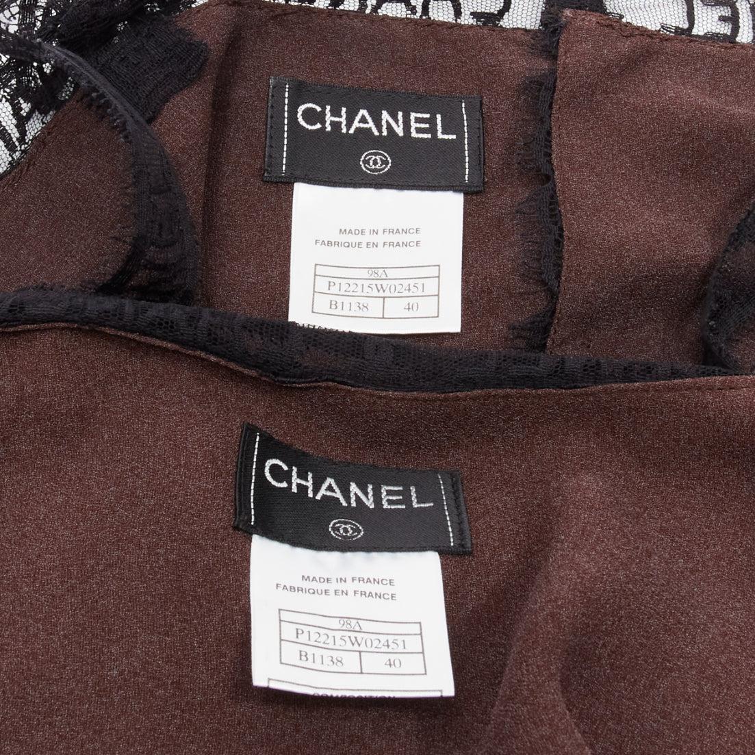 rare CHANEL 98A Karl Lagerfeld Runway Vintage CC logo lace cami skirt set FR40 L For Sale 6