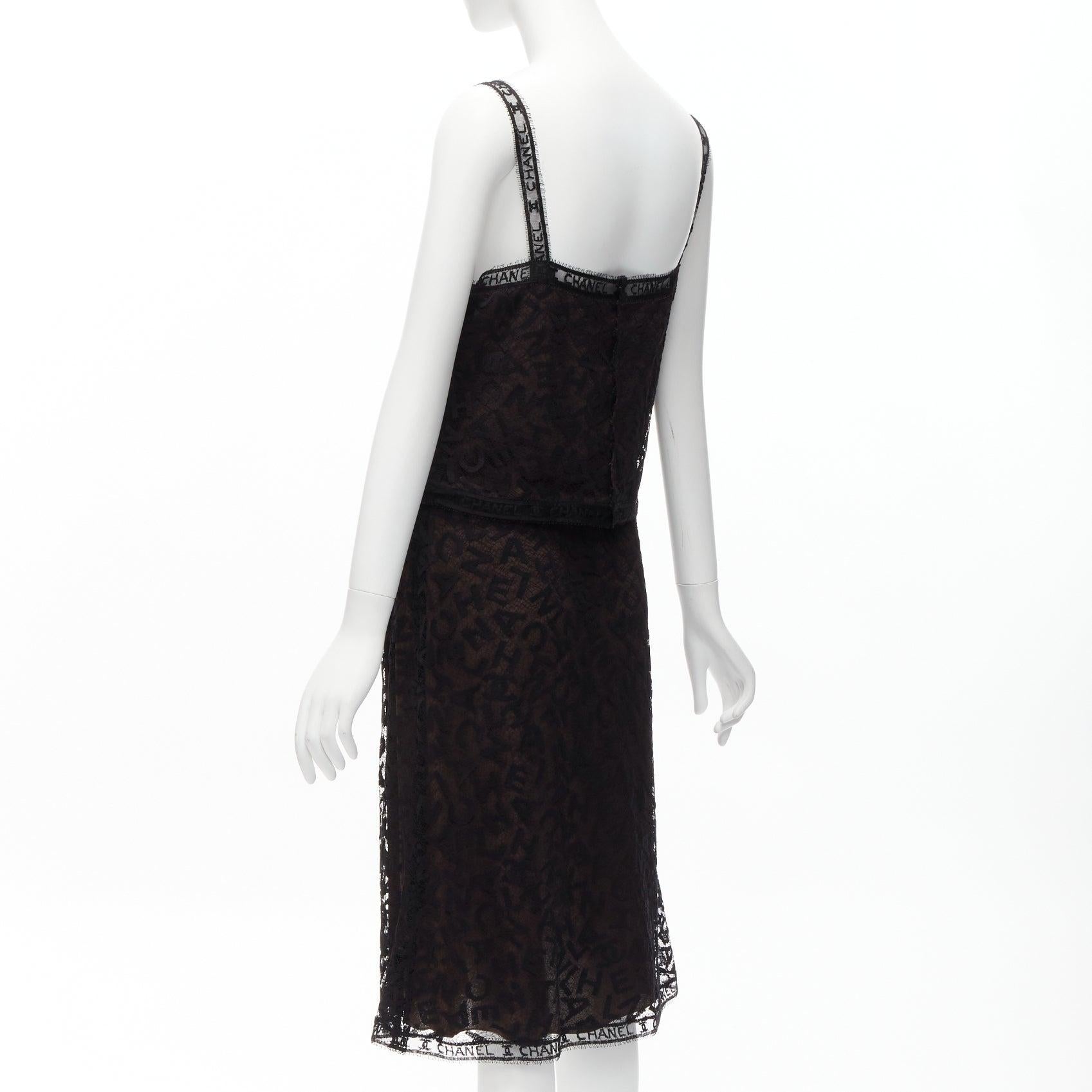 rare CHANEL 98A Karl Lagerfeld Runway Vintage CC logo lace cami skirt set FR40 L For Sale 1