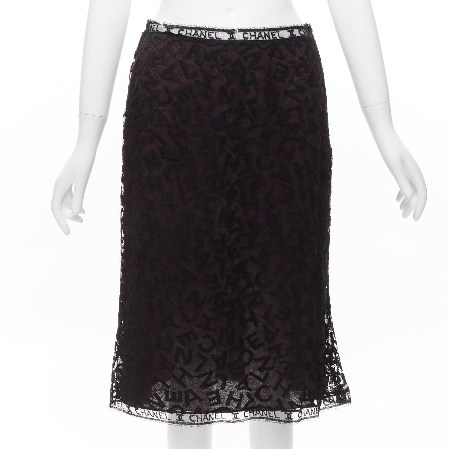rare CHANEL 98A Karl Lagerfeld Runway Vintage CC logo lace cami skirt set FR40 L For Sale 3