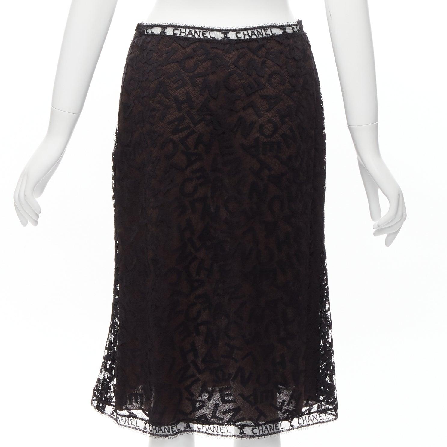 rare CHANEL 98A Karl Lagerfeld Runway Vintage CC logo lace cami skirt set FR40 L For Sale 4