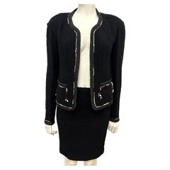 Rare Chanel archival S/S 1994 black tweed Gripoix details runway suit skirt