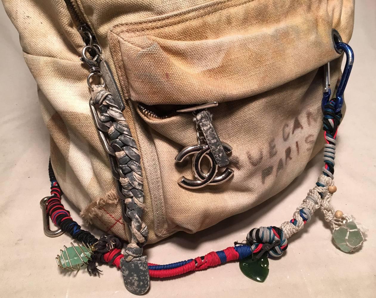 Chanel Art School Large Beige Canvas Graffiti Backpack In Good Condition In Philadelphia, PA