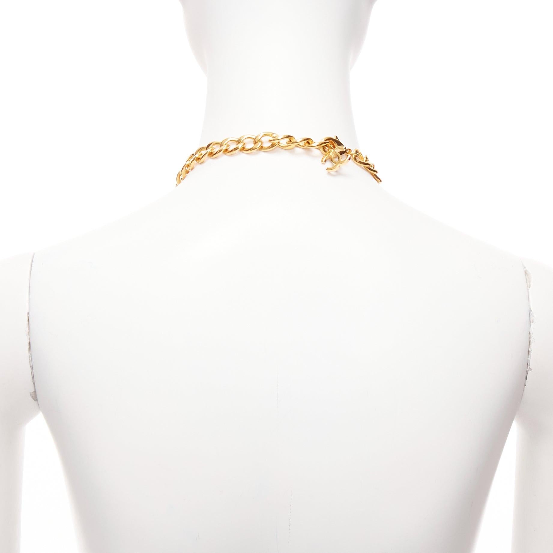 rare CHANEL B20K collier princesse byzantine vert rose rouge gripoix or CC logo en vente 1